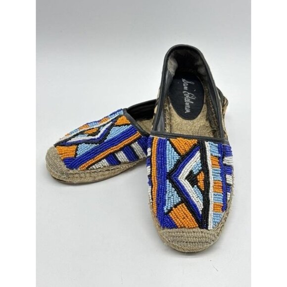 Sam Edelman Lida Calf Hair Leather Bead Embellished Leopard Aztec Espadrilles - Picture 1 of 4